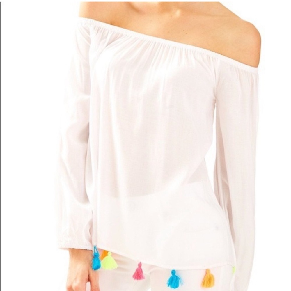 Lilly Pulitzer Enna Off The Shoulder Tassle Top